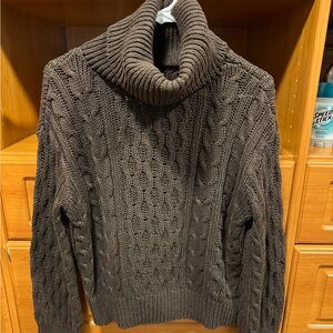 Pilcro Chocolate Cable Knit Turtleneck Sweater